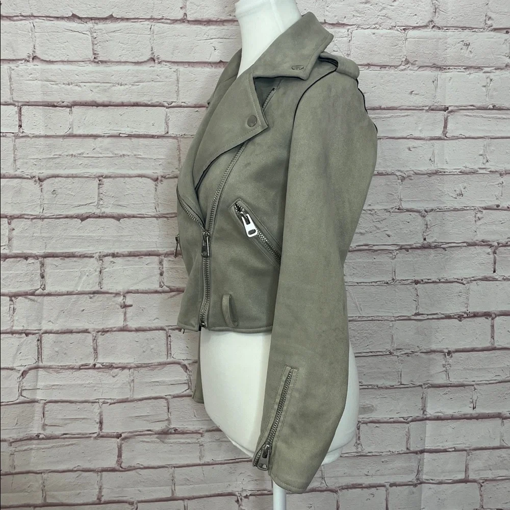 Zara Light Grey Suede Cropped Moto Jacket with Zipper Pockets Like New XS
